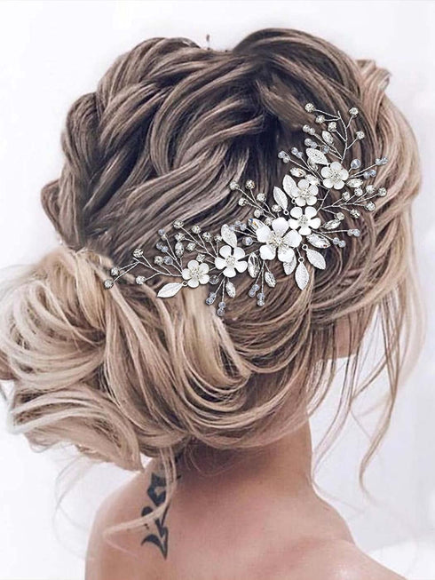 Unicra Silver Bride Wedding Hair Vine, Rhinestone Flower Bridal Hair Piece Jewelry for Women and Girls