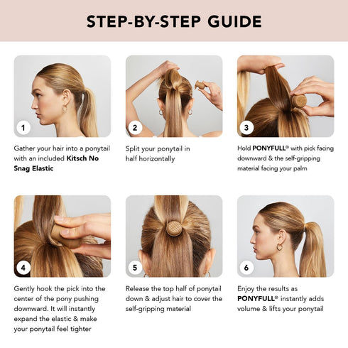 Kitsch PONYFULL Hair Volumizer Tool - Adds Lift and Style to Your Ponytail, Includes 3 No Snag Elastic Ties