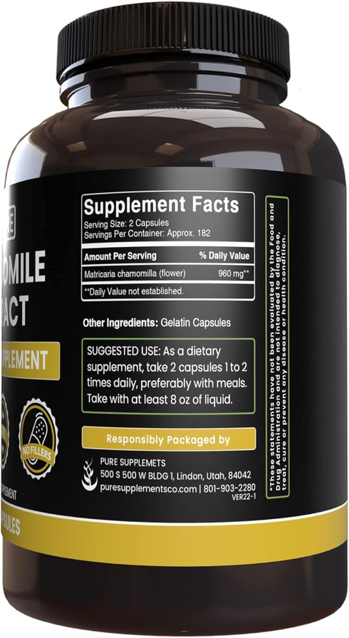 PURE ORIGINAL INGREDIENTS Chamomile Extract, 365 Capsules, No Fillers, Always Pure, Lab Verified