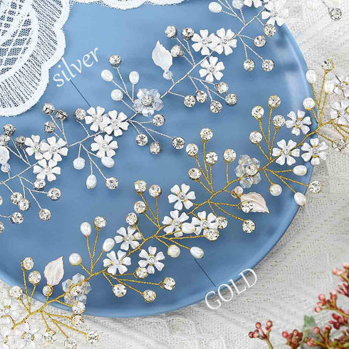 Unsutuo Flower Bride Wedding Headbands - Silver Crystal Bridal Hair Vine for Women & Girls