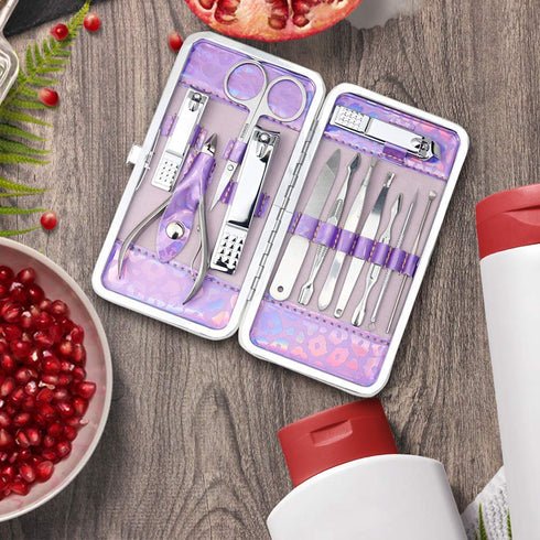 ZIZZON Nail Clippers Kit, Manicure Pedicure Set with Holographic Case (Purple)