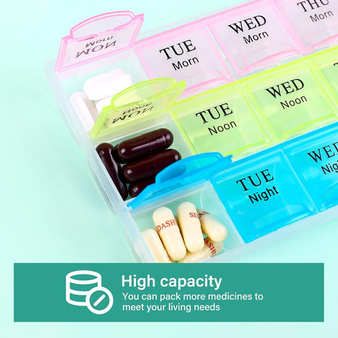 Teikou 3 7 Large Weekly Pill Organizer Times A Day, Moisture-Proof Day Pill Box, Travel Pill Cases Portable for Pills