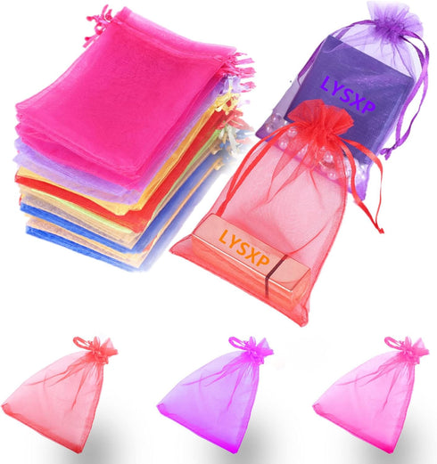LYSXP 100 Pcs Organza Bags, 4x6 Inches, Random 10 Colors, Drawstring Favor Pouches for Gifts, Weddings