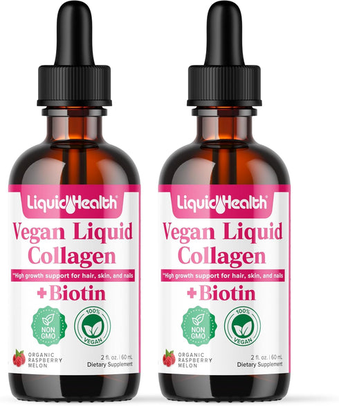 LIQUIDHEALTH 100% Vegan Collagen Plus Biotin 100,000mcg Liquid Drops - Plant-Based for Hair, Skin & Nail Growth