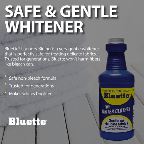 Bluette Laundry Bluing (2 Pack) - Whitener for Delicate Fabrics, Safe for Light Clothes & Sheets
