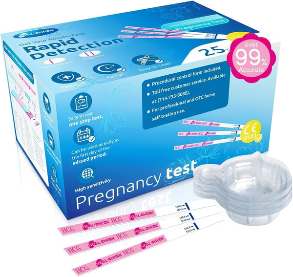 Pregnancy Tests with Cup, HEAL-CHECK Bulk Pregnancy Test Strips, 25 Count, Over 99% Accuracy