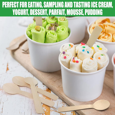LotFancy Mini Wooden Spoons, Pack of 100, 4 inch Length, Disposable Tasting Spoons, Eco-friendly Birchwood