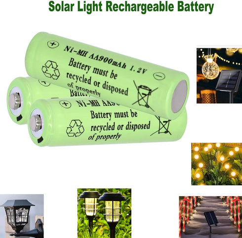 8 Packs Solar Lights Batteries AA900mah 1.2V Ni-MH Rechargeable Double A Battery for Outdoor Solar Lights