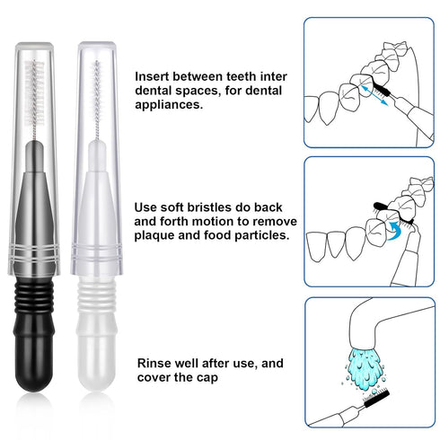 BBTO 100 Pcs Dental Brush Flosser - Interdental Brush Toothpick Cleaners for Oral Dental Care (Black, White)