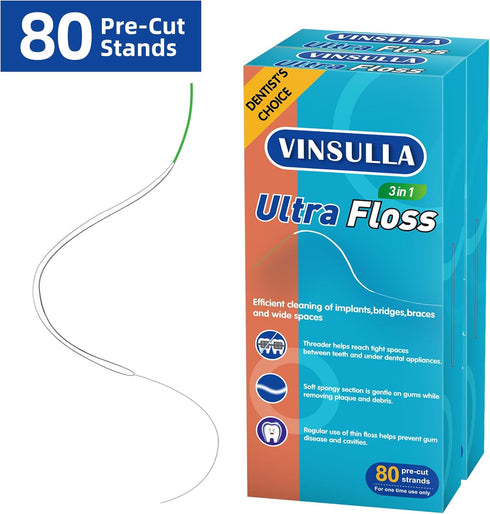 Dental Floss for Braces, Floss Threaders for Bridges & Implants, 80 Pre-Cut Strands, 80PCS (Pack of 2)