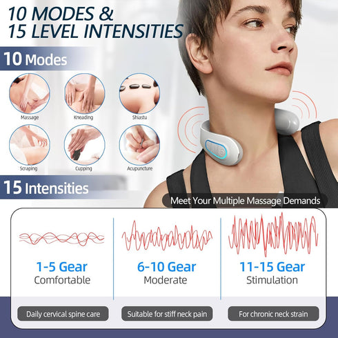 INSHUEY Neck Massager for Pain Relief with Heat Portable Electric Pulse Deep Tissue Trigger Point Cervical Massager