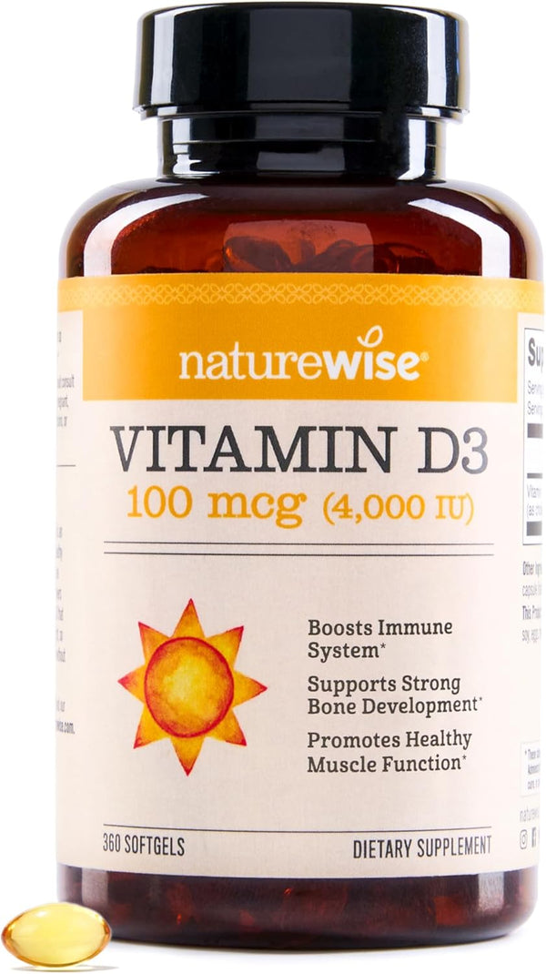 NatureWise Vitamin D3 4000iu (100 mcg) 1-Year Supply, 360 Count Mini Softgel for Immune Support