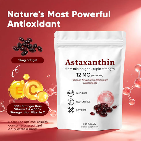 VSXAZ 12mg, Immune, 200 Aurkina Astaxanthin Premium Astaxanthin Antioxidant Supplements, Supports Eye, Skin, Joint