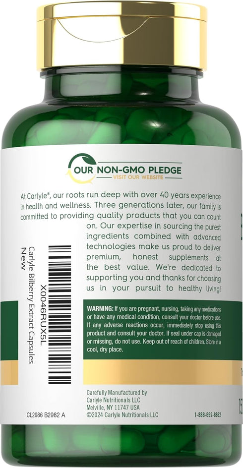 Carlyle Bilberry Extract Capsules, 3600mg, 150 Count, Vegetarian, Non-GMO, Gluten Free Fruit Supplement