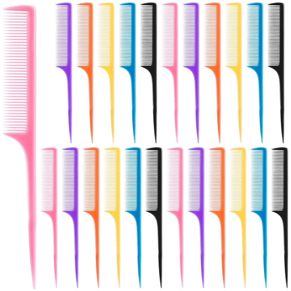 Yaomiao 24 Pcs Rat Tail Combs Bulk for Women, Colored Teasing Pin Tail Combs with Long Handle, 6 Colors