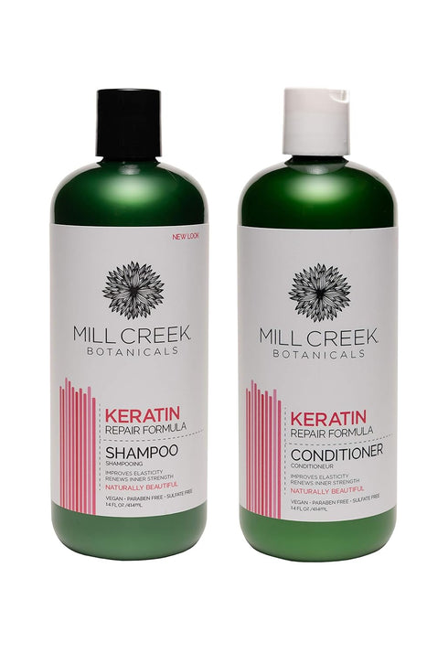 Mill Creek Botanicals Keratin Shampoo and Conditioner Bundle, 14 oz