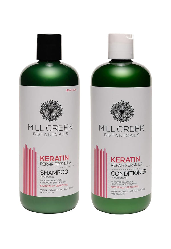 Mill Creek Botanicals Keratin Shampoo and Conditioner Bundle, 14 oz
