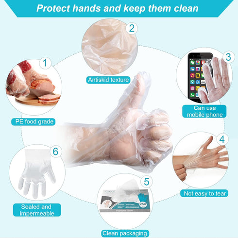 800PCS Disposable Plastic Gloves for Isolating Bacterial Stains, Direct Contact with Food