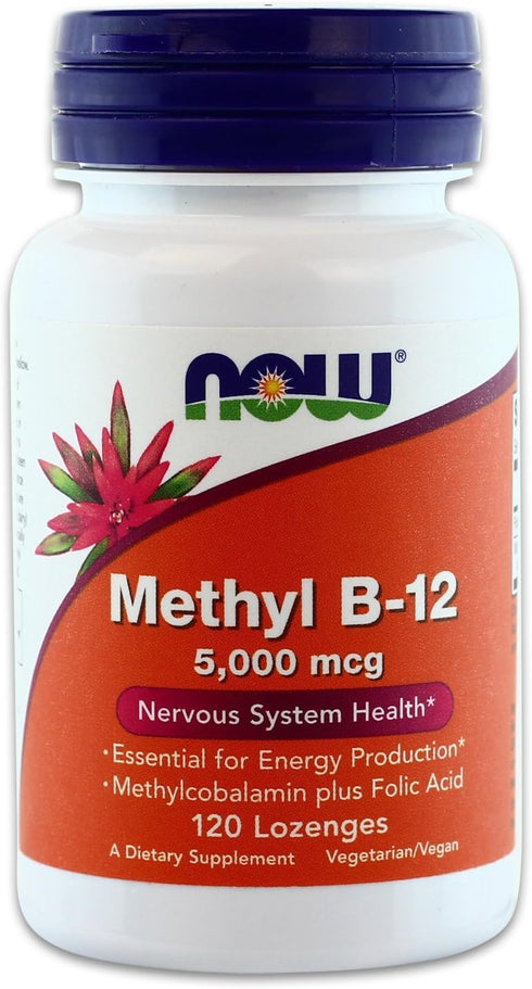 Now Foods Methyl B12 - Methylcobalamin Plus Folic Acid, 5,000 MCG (120 Lozenges)