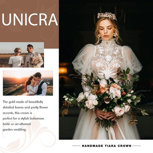 Unicra Silver Butterfly Tiaras and Crowns Leaf Queen Rhinestone Bridal Wedding Tiara Hair Accessories for Women and