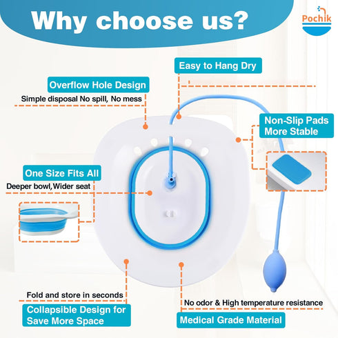 Pochik Sitz Bath for Toilet Seat Hemorrhoids and Postpartum Care, Yoni Steam Seat, Perineal Soaking, Collapsible