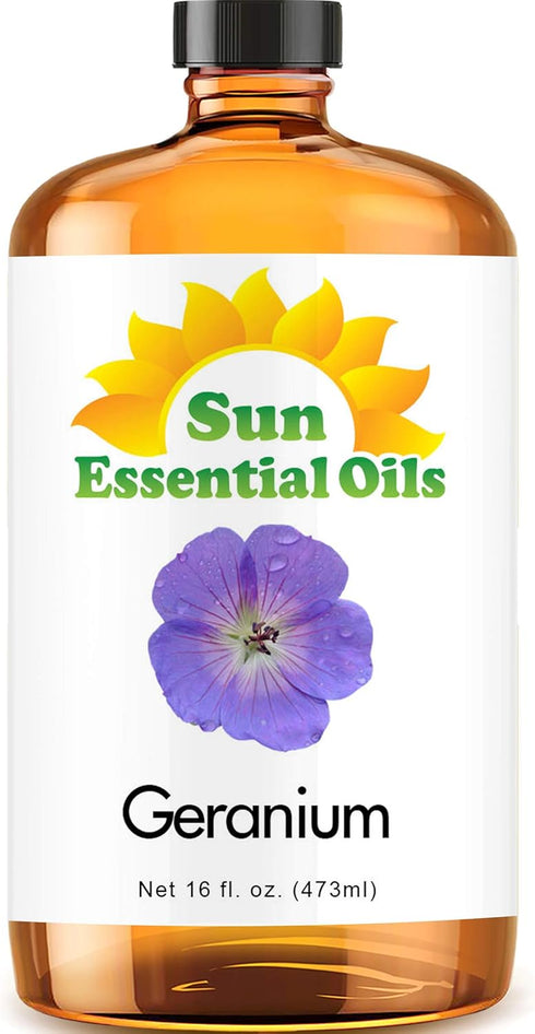 Sun Essential Oils Geranium Essential Oil - 16oz for Aromatherapy, Diffuser, Stress Ease