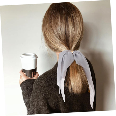 VALICLUD 8PCS Double Layer Bowknot Chiffon Hair Scarf Scrunchies - Elastic Ribbon Hair Ties for Women and Girls