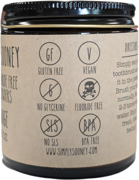Kid-Safe Orange Vegan Tooth Powder in Glass Jar - Fluoride-Free & Organic