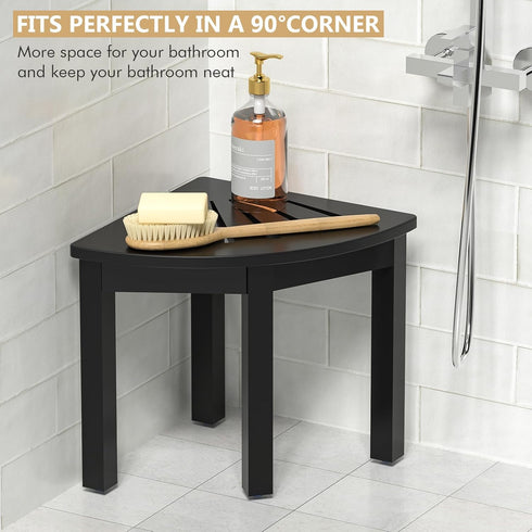 12 inch Domax Bamboo Corner Shower Foot Rest Stool for Shaving Legs, Non-Slip Waterproof Small Corner Shower Bench