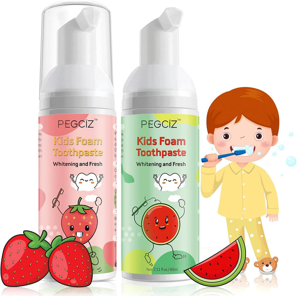 Kids Foam Toothpaste, Mouthwash with Fruit Flavor, Natural Anti-Cavity Formulas for Electric & U-Shape Toothbrushes