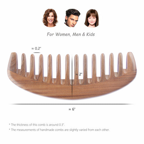 Wide Tooth Hair Comb - Natural Detangling Wooden Comb for Curly Hair - Sandalwood Comb