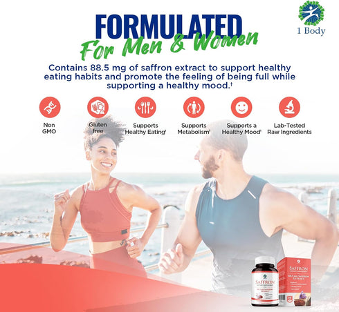 1 Body Saffron Extract 8825, Antioxidant & Mood Support, 88.5 mg Pure Safranal per Vegetarian Capsule