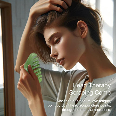 Jaasuee Multi-Functional Handheld Head Massage Tool, Massage Comb, Guasha Scraping Scalp Comb - Meridian Massager