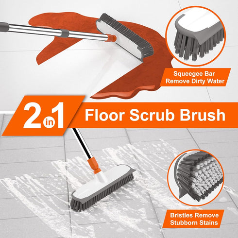 BITOPE Multi Purpose Floor Scrubber Brush with Long Handle,12"wide Hard Bristle Brush for Cleaning Concrete,Heavy-Duty Outdoor Commercial for Cleaning Floor Bathroom Tile Tub Kitchen Patio Garage Deck