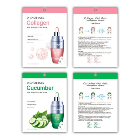 10 Pcs Combo Vital Ampoule Sheet Mask, Korean Facial Skincare Sheet for Moisturization, Wrinkle Care, Brightening