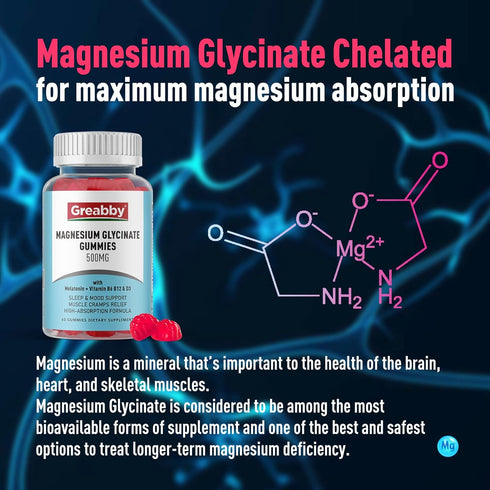 Magnesium Glycinate Gummies 500mg for Sleep Support, Chewable Magnesium for Women & Men, Muscle Relief (120 Gummies)
