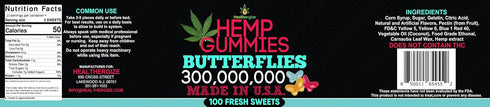 Hemp Gummies Premium - Delicious Butterflies Gummy Bears, Natural Candy for Peace and Relaxation, 100 Count