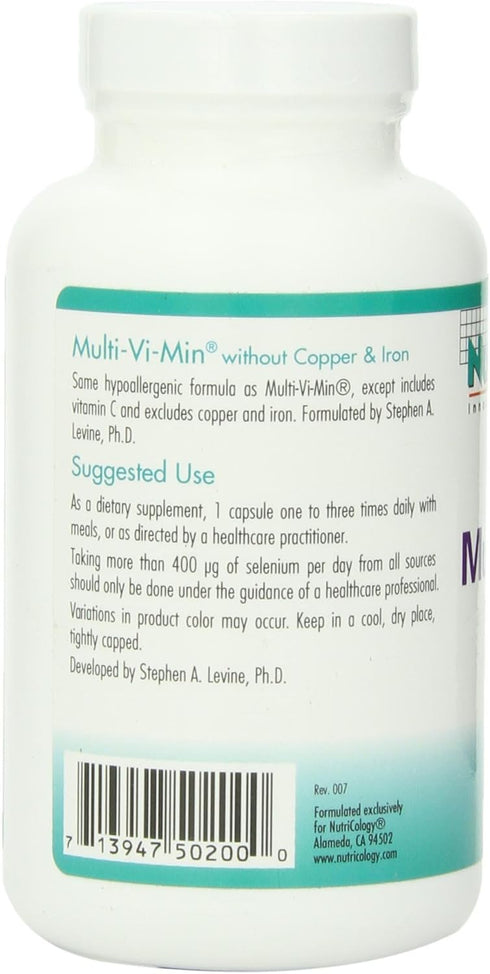 Nutricology Multi-Vi-Min Without Copper & Iron, Multivitamin for Men & Women, 150 Count