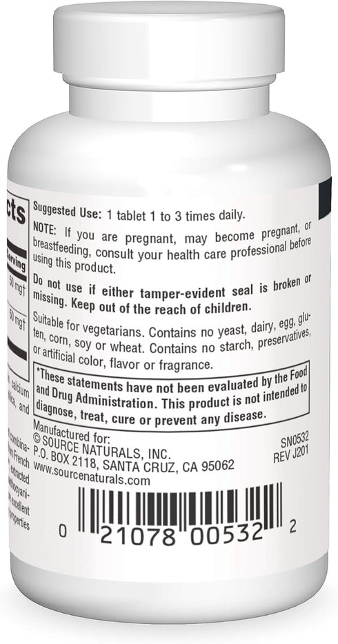 Source Naturals Pycnogenol & Grape Seed Extract 100 mg Dietary Supplement - 30 Tablets - a potent combination of two powerful natural antioxidants*