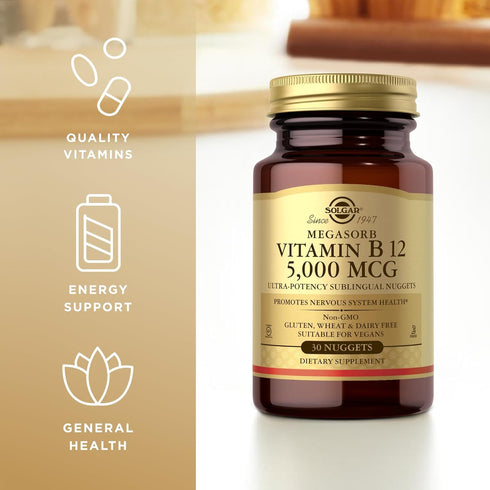 Solgar Vitamin B12 5000 mcg, 30 Nuggets, Promotes Nervous System Health