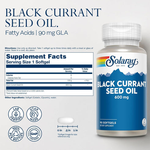 Black Currant Seed Oil 600 mg, SOLARAY, Skin Health Support, 90 Serv, 90 Softgels