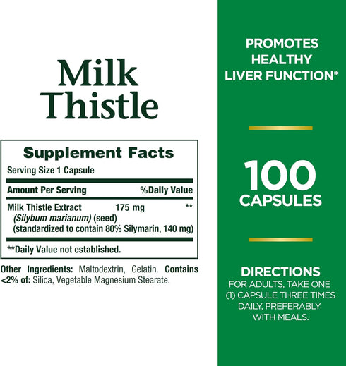 Nature's Bounty Milk Thistle Herbal Health Supplement | 175mg | 100 Softgels