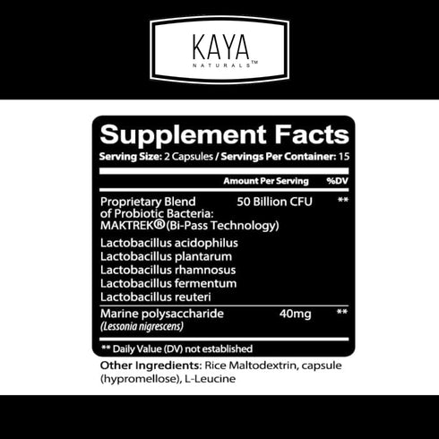 Kaya Naturals Probiotic 50 Billion CFU | Probiotics for Women, Probiotics for Men and Adults, Natural | Gut Health & Immune Support Supplement | Provides Digestive Support - 30 Vegetable Capsules