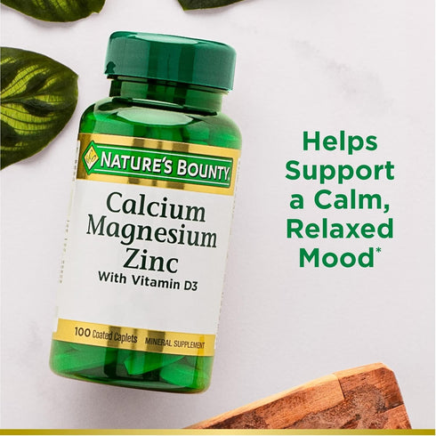 Nature's Bounty Calcium Magnesium & Zinc Caplets, 100 Count, Supports Immune & Bone Health
