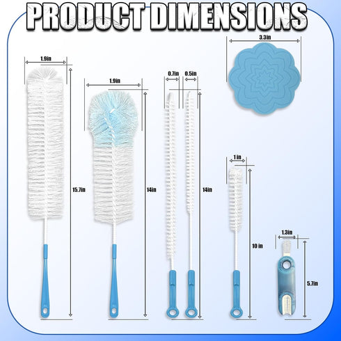 TOAINRSI Set Bottle Cleaning Brush - Long Handle Bottle Cleaner, for Long Narrow Neck Bottles, Water Bottles, Baby