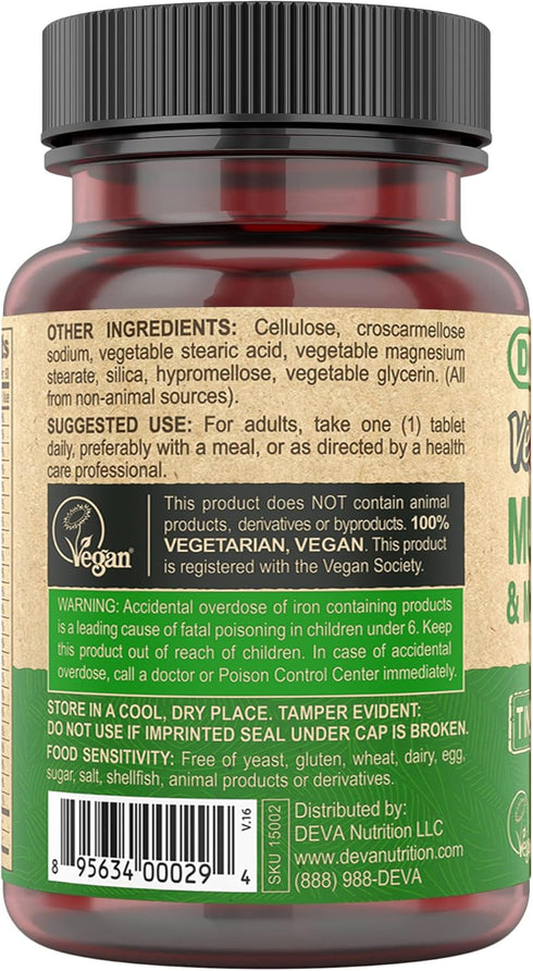 DEVA Tiny Tablets Vegan Multivitamins for Women & Men, 90 Tablets with Iron & Minerals