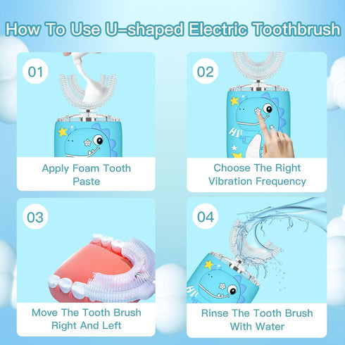 Kids U Shaped Electric Toothbrush, Toddler Toothbrush with 2 Brush Heads & 6 Cleaning Modes (Pink)