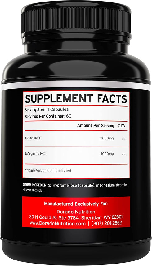L Arginine L Citrulline Supplement 3000mg (240 Capsules) Nitric Oxide Pills for Men - Stamina, Endurance, Performance for Workouts - NO Supplements for Men - Gluten Free, Non-GMO, Vegan Capsules