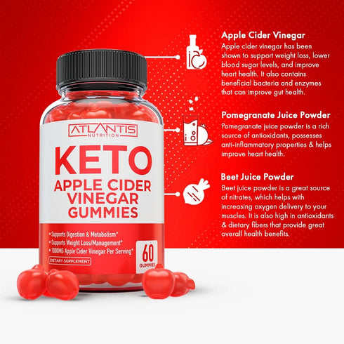 Gummies Gummies 1000MG 60 Count Atlantis Nutrition Keto ACV for Weight Loss - Apple Cider Vinegar Formulated to Support