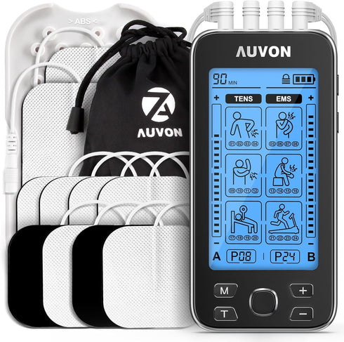 AUVON 4 Outputs TENS Unit EMS Muscle Stimulator Machine for Pain Relief Therapy with 24 Modes